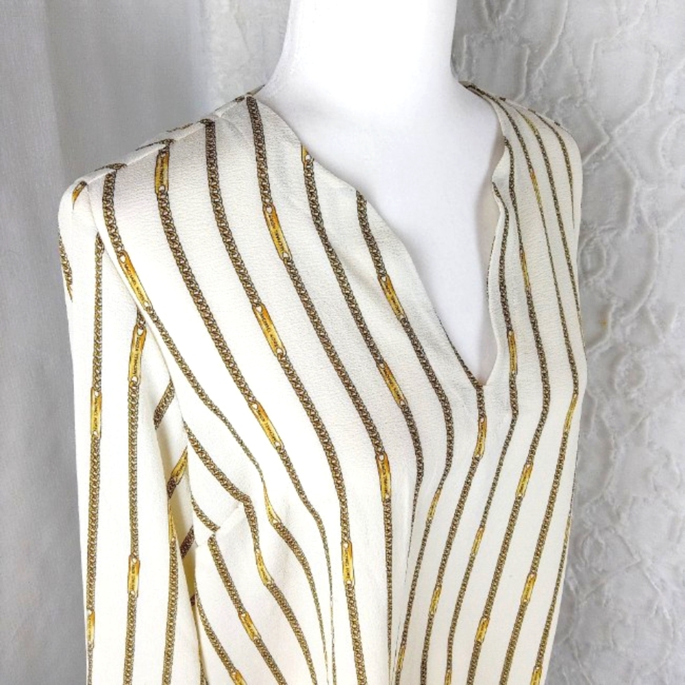 Michael Kors MK  Bone & Gold Blouse With Logo Chain Print